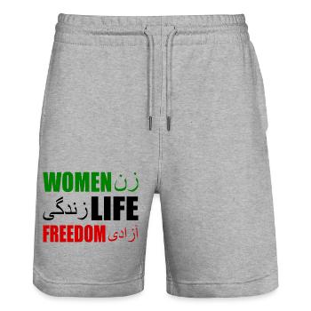 Women life freedom - Stanley/Stella Trainer Unisex Organic Jogging Shorts - heather grey - Front - Nik (191cm) & Marisol (170cm)