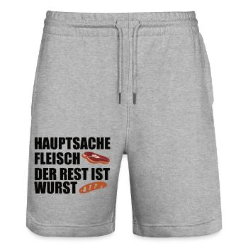 Hauptsache Fleisch der Rest ist Wurst - Stanley/Stella Unisex Bio Joggingshorts Trainer  - Grau meliert - Vorne - Nik (191cm) & Marisol (170cm)