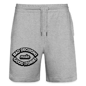 bad decisions great stories - Stanley/Stella Trainer Unisex Organic Jogging Shorts - heather grey - Front - Nik (191cm) & Marisol (170cm)