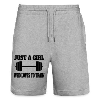 Fitness Muskel Frau Training Mädchen Bodybuilderin - Stanley/Stella Unisex Bio Joggingshorts Trainer  - Grau meliert - Vorne - Nik (191cm) & Marisol (170cm)