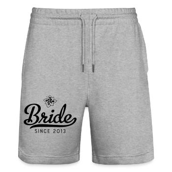 Bride since 2013 - Stanley/Stella Trainer Unisex Organic Jogging Shorts - heather grey - Front - Nik (191cm) & Marisol (170cm)