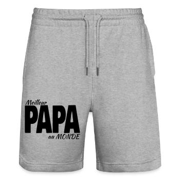 Meilleur PAPA au Monde fête des pères homme Noël - Short de jogging bio TRAINER Stanley/Stella unisexe - gris chiné - Devant - Nik (191cm) & Marisol (170cm)