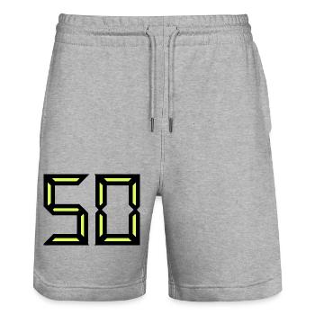 50. 50 YEARS. 50th ANNIVERSARY. BIRTHDAY 50 YEARS. - Stanley/Stella Trainer Unisex Organic Jogging Shorts - heather grey - Front - Nik (191cm) & Marisol (170cm)