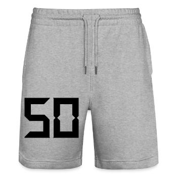 50. 50 YEARS. 50th ANNIVERSARY. BIRTHDAY 50 YEARS. - Stanley/Stella Trainer Unisex Organic Jogging Shorts - heather grey - Front - Nik (191cm) & Marisol (170cm)