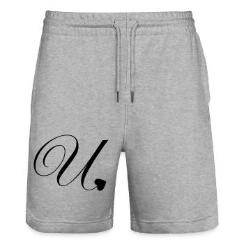 Lettre u calligraphie cœur - Short de jogging bio TRAINER Stanley/Stella unisexe - gris chiné - Devant - Nik (191cm) & Marisol (170cm)
