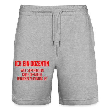 Dozentin - Mein offizieller Superhelden-Beruf! - Stanley/Stella Unisex Bio Joggingshorts Trainer  - Grau meliert - Vorne - Nik (191cm) & Marisol (170cm)