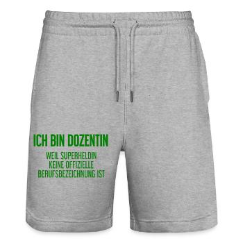 Dozentin - Mein offizieller Superhelden-Beruf! - Stanley/Stella Unisex Bio Joggingshorts Trainer  - Grau meliert - Vorne - Nik (191cm) & Marisol (170cm)