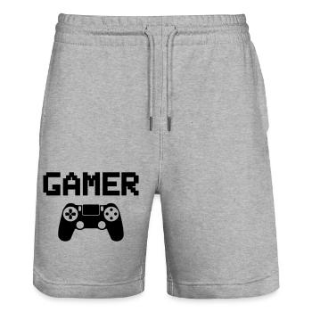 gamer - Stanley/Stella Unisex Bio Joggingshorts Trainer  - Grau meliert - Vorne - Nik (191cm) & Marisol (170cm)