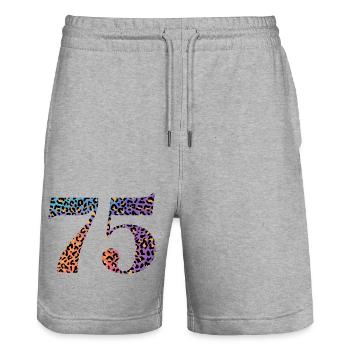 75th Anniversary Leopard - Stanley/Stella Trainer Unisex Organic Jogging Shorts - heather grey - Front - Nik (191cm) & Marisol (170cm)