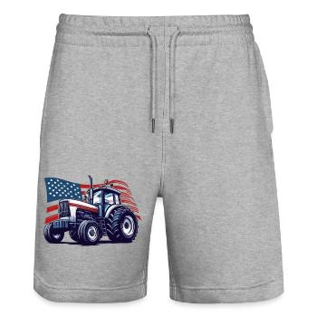Idée cadeau Tractor USA - Short de jogging bio TRAINER Stanley/Stella unisexe - gris chiné - Devant - Nik (191cm) & Marisol (170cm)