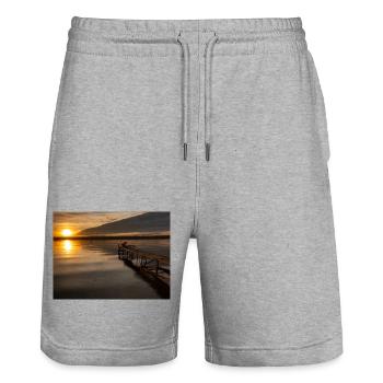 Sunset at Lake Ammersee - Stanley/Stella Trainer Unisex Organic Jogging Shorts - heather grey - Front - Nik (191cm) & Marisol (170cm)