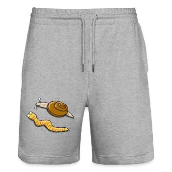 Schnecke und Raupe - Stanley/Stella Unisex Bio Joggingshorts Trainer  - Grau meliert - Vorne - Nik (191cm) & Marisol (170cm)