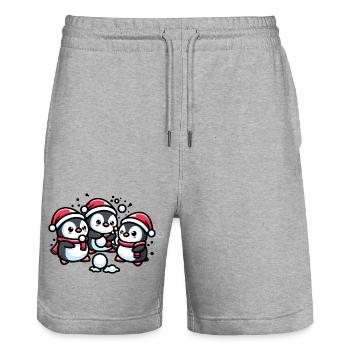 Entzückende niedliche Pinguin-Weihnachtsmannmütze Winter Schneeball fi - Stanley/Stella Unisex Bio Joggingshorts Trainer  - Grau meliert - Vorne - Nik (191cm) & Marisol (170cm)