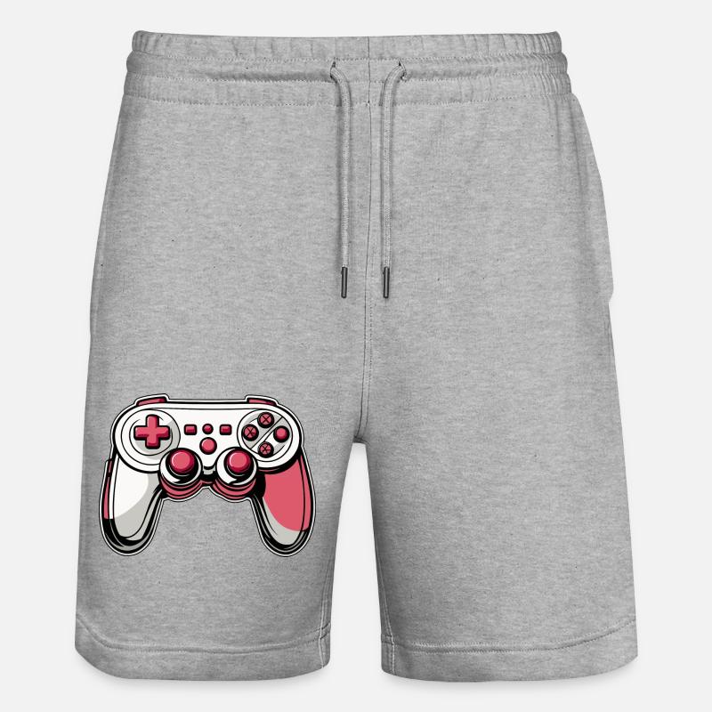 Controller Pink Red Illustration - Stanley/Stella Trainer Unisex Organic Jogging Shorts - heather grey
