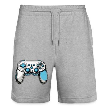Controller Blau Illustration - Stanley/Stella Unisex Bio Joggingshorts Trainer  - Grau meliert - Vorne - Nik (191cm) & Marisol (170cm)