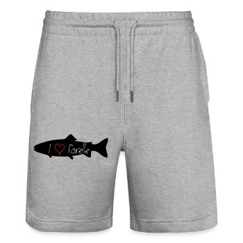 I love Forelle schwarz - Stanley/Stella Unisex Bio Joggingshorts Trainer  - Grau meliert - Vorne - Nik (191cm) & Marisol (170cm)