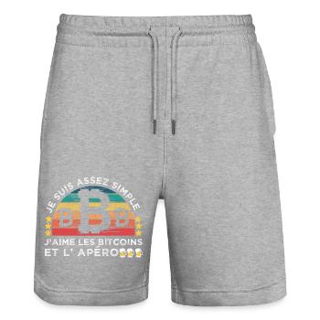 J' aime les crypto-monnaies et l' apéro cadeau - Short de jogging bio TRAINER Stanley/Stella unisexe - gris chiné - Devant - Nik (191cm) & Marisol (170cm)