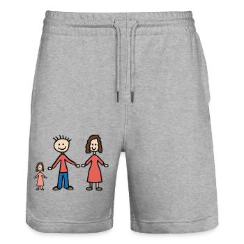 Famille - Short de jogging bio TRAINER Stanley/Stella unisexe - gris chiné - Devant - Nik (191cm) & Marisol (170cm)