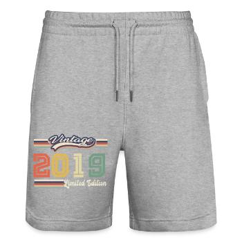 Awesome 2019 birthday gift since 2019 came - Stanley/Stella Trainer Unisex Organic Jogging Shorts - heather grey - Front - Nik (191cm) & Marisol (170cm)