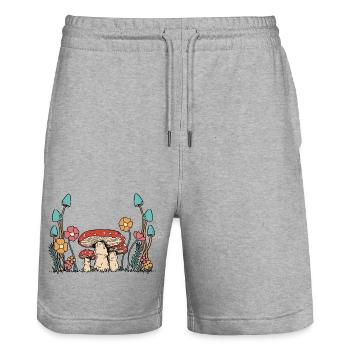 Herbst Blumen Pilze Natur Flora Botanik - Stanley/Stella Unisex Bio Joggingshorts Trainer  - Grau meliert - Vorne - Nik (191cm) & Marisol (170cm)