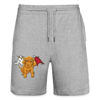 Hund Haustiere Engel Teufel Flügel Hunde teuflisch - Stanley/Stella Unisex Bio Joggingshorts Trainer  - Grau meliert - Vorne - Nik (191cm) & Marisol (170cm)