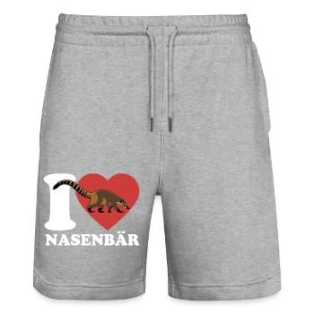 I Love Nasenbär - Herz - Lieblingstier - Stanley/Stella Unisex Bio Joggingshorts Trainer  - Grau meliert - Vorne - Nik (191cm) & Marisol (170cm)