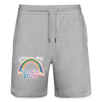 schulkind 2024 - Stanley/Stella Unisex Bio Joggingshorts Trainer  - Grau meliert - Vorne - Nik (191cm) & Marisol (170cm)
