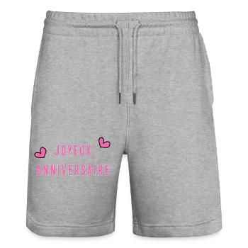 HAPPY BIRTHDAY. HAPPY BIRTHDAY. ANNIVERSARY. - Stanley/Stella Trainer Unisex Organic Jogging Shorts - heather grey - Front - Nik (191cm) & Marisol (170cm)