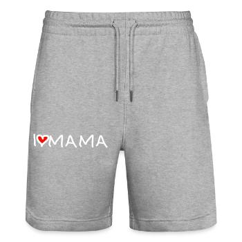 I love Mama Spruch Mutter Geschenk - Stanley/Stella Unisex Bio Joggingshorts Trainer  - Grau meliert - Vorne - Nik (191cm) & Marisol (170cm)