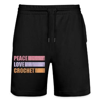 Peace Love Crochet - Great Idea for Crocheter love - Short de jogging bio TRAINER Stanley/Stella unisexe - noir - Devant - Nik (191cm) & Marisol (170cm)