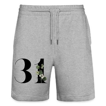 Nummer 31 Blumengrün - 31. Blumengeburtstag - Stanley/Stella Unisex Bio Joggingshorts Trainer  - Grau meliert - Vorne - Nik (191cm) & Marisol (170cm)