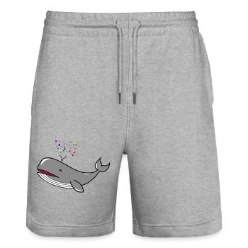 Happy Whale Bubble Whale Happy Whale - Stanley/Stella Trainer Unisex Organic Jogging Shorts - heather grey - Front - Nik (191cm) & Marisol (170cm)