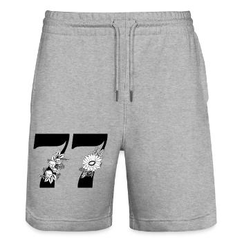 Nummer 77 Schwarze Blumen - 77. Blumengeburtstag - Stanley/Stella Unisex Bio Joggingshorts Trainer  - Grau meliert - Vorne - Nik (191cm) & Marisol (170cm)