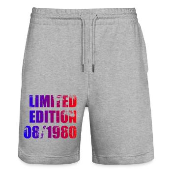 44. Geburtstag Limited Edition 08/1980 - Stanley/Stella Unisex Bio Joggingshorts Trainer  - Grau meliert - Vorne - Nik (191cm) & Marisol (170cm)