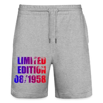 66th Birthday Limited Edition 08/1958 - Stanley/Stella Trainer Unisex Organic Jogging Shorts - heather grey - Front - Nik (191cm) & Marisol (170cm)