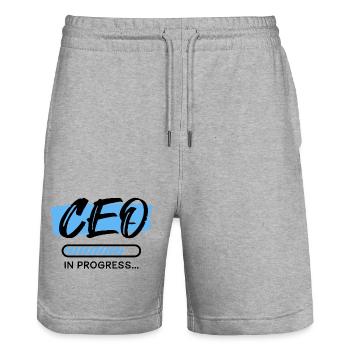 CEO In Progress, CEO Shirts, Motivational Quotes - Stanley/Stella Trainer Unisex Organic Jogging Shorts - heather grey - Front - Nik (191cm) & Marisol (170cm)