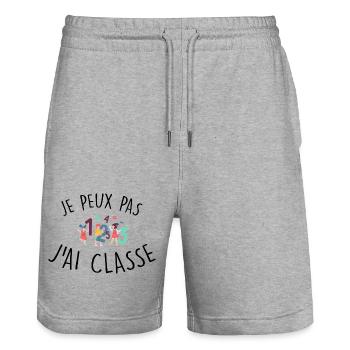 je peux pas j'ai classe / rentrée des classes - Short de jogging bio TRAINER Stanley/Stella unisexe - gris chiné - Devant - Nik (191cm) & Marisol (170cm)