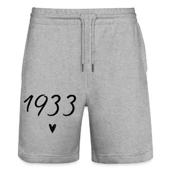 1933 Heart Birthday - Stanley/Stella Trainer Unisex Organic Jogging Shorts - heather grey - Front - Nik (191cm) & Marisol (170cm)