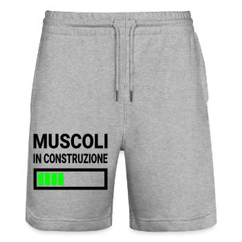 Muscoli in construzione gift for bodybuilders - Stanley/Stella Trainer Unisex Organic Jogging Shorts - heather grey - Front - Nik (191cm) & Marisol (170cm)