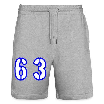 63 Number Symbol - Stanley/Stella Trainer Unisex Organic Jogging Shorts - heather grey - Front - Nik (191cm) & Marisol (170cm)