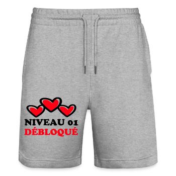 Cotton Wedding, 1 Year Anniversary Gift from Mariag - Stanley/Stella Trainer Unisex Organic Jogging Shorts - heather grey - Front - Nik (191cm) & Marisol (170cm)