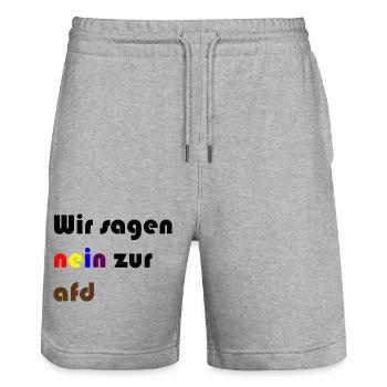 Wir sagen nein zur afd - Stanley/Stella Unisex Bio Joggingshorts Trainer  - Grau meliert - Vorne - Nik (191cm) & Marisol (170cm)