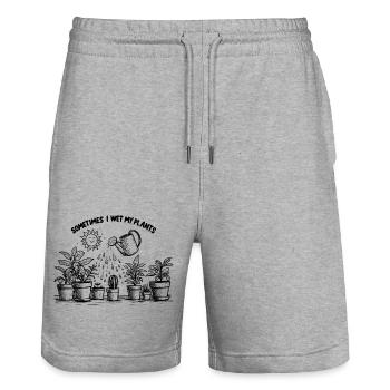 Sometimes I Wet My Plants - Stanley/Stella Trainer Unisex Organic Jogging Shorts - heather grey - Front - Nik (191cm) & Marisol (170cm)
