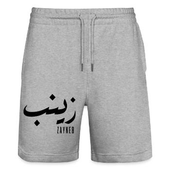 Zayneb prénom en arabe - Short de jogging bio TRAINER Stanley/Stella unisexe - gris chiné - Devant - Nik (191cm) & Marisol (170cm)
