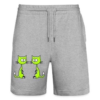 2 chats drôles curieux se regardant drôle - Short de jogging bio TRAINER Stanley/Stella unisexe - gris chiné - Devant - Nik (191cm) & Marisol (170cm)