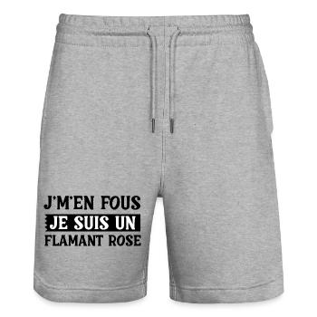 J'm'en Fous Je Suis Un Flamant Rose Humour - Short de jogging bio TRAINER Stanley/Stella unisexe - gris chiné - Devant - Nik (191cm) & Marisol (170cm)