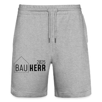 Bauherr 2025 - mit Haus - Stanley/Stella Unisex Bio Joggingshorts Trainer  - Grau meliert - Vorne - Nik (191cm) & Marisol (170cm)