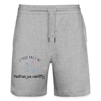 J’peux pas j’ai peinture sur confettis - humour - Short de jogging bio TRAINER Stanley/Stella unisexe - gris chiné - Devant - Nik (191cm) & Marisol (170cm)
