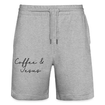 Coffee Jesus - Stanley/Stella Unisex Bio Joggingshorts Trainer  - Grau meliert - Vorne - Nik (191cm) & Marisol (170cm)
