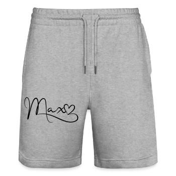 Max Name Vorname Herzdekor - Stanley/Stella Unisex Bio Joggingshorts Trainer  - Grau meliert - Vorne - Nik (191cm) & Marisol (170cm)